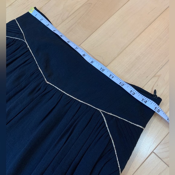 Sandro Pleated Draped Gold Trimmed Lined Mini Skirt with Pockets - Picture 6 of 9